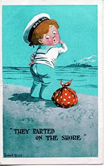 Split Prints: Comic postcard, Sailor with split trousers - They parted on the shore. Date: circa 1940s
