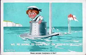 Comic postcard, Sailor on submarine - We're bound to come out on top! Date: circa 1940s