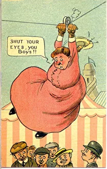 Skelter Prints: Comic postcard, Scene at a fun fair - Shut your eyes, you boys!! Date: 20th century