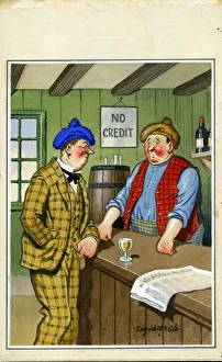 Barman Prints: Comic postcard, Scene in a Glasgow pub