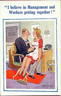 Comic postcard, Scene in manager's office Date: 20th century