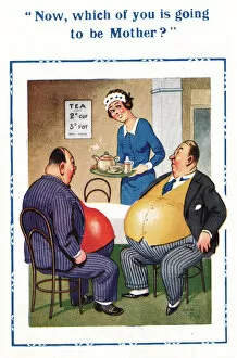 Teatime Collection: Comic postcard, scene in a teashop