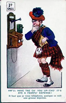 Expensive Prints: Comic postcard, Scotsman considers making a phone call
