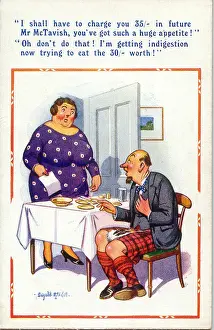 Sporran Prints: Comic postcard, Scotsman and landlady Date: 20th century