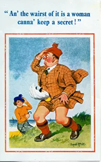 Secret Gallery: Comic postcard, Scotsman on a windy day