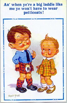 Surprised Gallery: Comic postcard, Scottish boy in a kilt Date: 20th century
