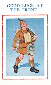 Images Dated 16th March 2021: Comic postcard, Scottish Soldier in the British Army, WW2 - Good luck at the front