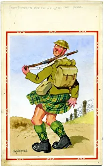 Comic postcard, Scottish Soldier in the British Army, WW2 - Fresh Draughts are Coming Up