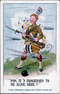 Shelling Prints: Comic postcard, Scottish soldier on the Western Front Date: 1914-1918