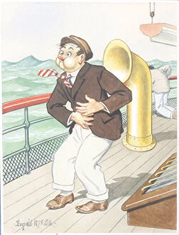 Unhappy Gallery: Comic postcard, Sea sickness on board ship Date: 20th century