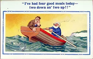 Oars Prints: Comic postcard, Sea sickness in a rowing boat Date: 20th century