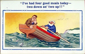 Unhappy Gallery: Comic postcard, Sea sickness in a rowing boat Date: 20th century