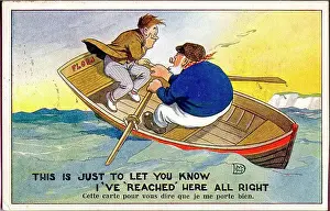 Comic postcard, Sea sickness in a rowing boat Date: early 20th century