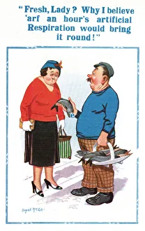Purse Prints: Comic postcard, selling fresh fish