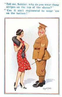 Sleeve Gallery: Comic postcard, Sergeant and pretty woman, WW2 Date: circa 1940s