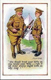 Maintenance Prints: Comic postcard, Sergeant and soldier in army camp, WW1