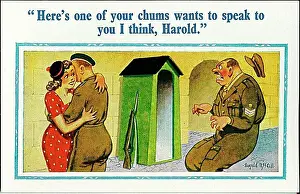 Comic postcard, Sergeant, soldier and pretty woman Date: circa 1940s