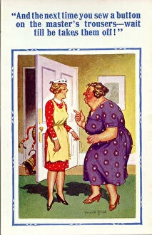 Pinafore Gallery: Comic postcard, Servant and angry mistress Date: 20th century