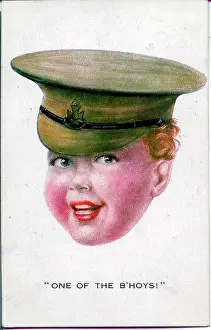 Comic postcard, Soldier boy in khaki cap - One of the b'hoys! Date: 1914-1918