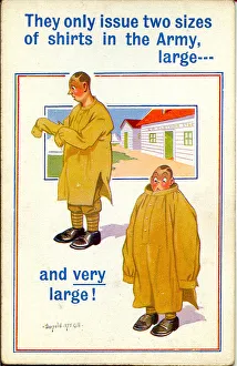 Comic postcard, Soldier in the British Army, WW2 - They only issue two sizes of shirts in