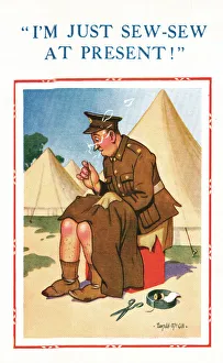 Comic postcard, Soldier in the British Army, WW2