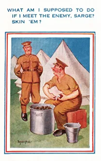 Comic postcard, Soldier in the British Army, WW2