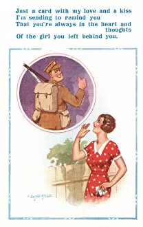 Comic postcard, Soldier and his girlfriend, WW2 Date: circa 1940s