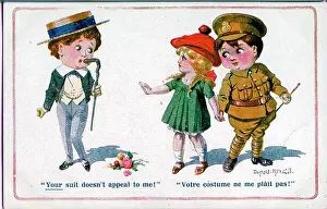 Rivals Prints: Comic postcard, Soldier versus civilian - a clear winner! Date: 1914-1918