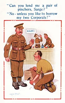 Comic postcard, Soldiers in the British Army, WW2 - at work in the NaFI