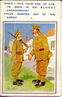 Comic postcard, Soldiers in the British Army, WW2 - private and sergeant Date