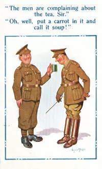 Images Dated 16th March 2021: Comic postcard, Soldiers in the British Army, WW2 - is it tea, or is it soup