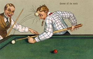 Images Dated 19th August 2016: Comic Postcard - Sport - Billiards - Cannon off the cush