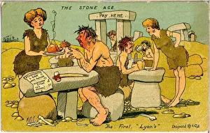 Hairy Prints: Comic postcard, Stone Age Lyons Cafe Date: 20th century