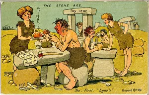 Refreshments Collection: Comic postcard, Stone Age Lyons Cafe Date: 20th century