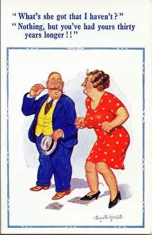 Metaphorical Prints: Comic postcard, Straying husband and jealous wife Date: 20th century