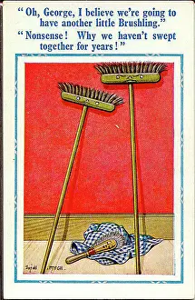 Swept Prints: Comic postcard, Two sweeping brushes and a handbrush Date: 20th century
