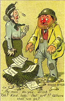 Drunkard Prints: Comic postcard, Temperance woman and drunkard Date: 20th century