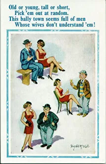 Unhappy Gallery: Comic postcard, Unhappy husbands whose wives don t understand them Date: 20th century