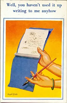 Pens Prints: Comic postcard, Used up writing pad Date: 20th century