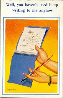 Handwriting Gallery: Comic postcard, Used up writing pad Date: 20th century