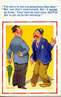 Morals Gallery: Comic postcard, Vicar and drunken man Date: 20th century