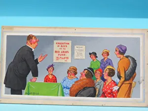 Reaction Collection: Comic postcard, Vicar with group of women