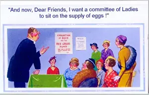 Vicar Prints: Comic postcard, Vicar with group of women Date: 20th century