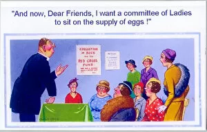 Comic postcard, Vicar with group of women Date: 20th century