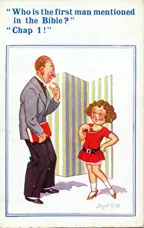 Vicar Prints: Comic postcard, Vicar and little girl Date: 20th century