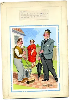Powerful Gallery: Comic postcard, Vicar with married couple Date: 20th century