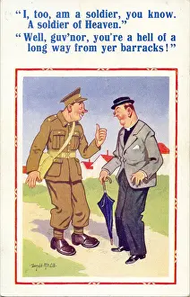 Vicar Prints: Comic postcard, Vicar and soldier, WW2 - soldier of heaven Date: circa 1940s
