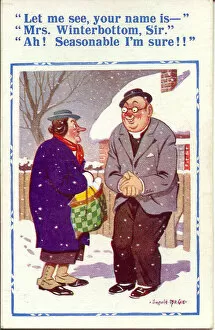 Comic postcard, Vicar and woman chatting in the street Date: 20th century
