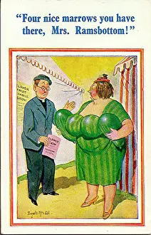 Marquee Prints: Comic postcard, Vicar and woman at country show Date: 20th century