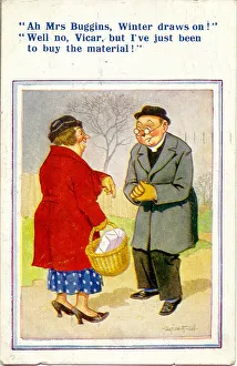 Wickerwork Gallery: Comic postcard, Vicar and woman in the street